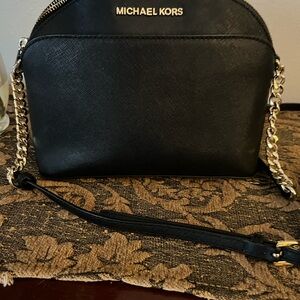 Michael Kors Black Saffiano leather , dome top , Crossbody bag with Gold Chain
